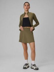 4F Spódnica treningowa szybkoschnąca damska - oliwkowa S. Brązowe spódnice 4f, s, bez wzorów, mini, dopasowane. Za 119.99 zł.