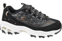 Buty sportowe Sneakersy damskie, D'Lites. Czarne buty treningowe Skechers, bez wzorów, z materiału, przed kostkę, bez zapięcia, trekkingowe. Za 309.99 zł.