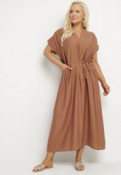 Brązowa Wiskozowa Sukienka Pudełkowa z Cienkim Paskiem i Kieszeniami Lumivorae. Brązowe sukienki Born2be, na co dzień, plus size, bez wzorów, z wiskozy, eleganckie, bez kołnierzyka, plus size, bez ramiączek, maxi, proste. W wyprzedaży za 63.74 zł.