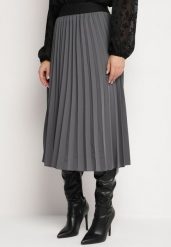 Szara Klasyczna Plisowana Spódnica z Gumką w Pasie Valentha. Szare spódnice Born2be, m, bez wzorów, z dzianiny, eleganckie, midi, dopasowane. W wyprzedaży za 84.99 zł.