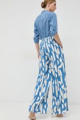 BOSS spodnie damskie kolor niebieski szerokie high waist. Niebieskie spodnie materiałowe Boss, bez wzorów, z dzianiny, z podwyższonym stanem. Za 1,029.90 zł.