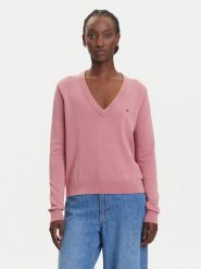 Tommy Jeans Sweter Essential DW0DW19888 Różowy Regular Fit. Czerwone swetry Tommy Jeans, m, bez wzorów, z bawełny, bez ramiączek. Za 389.99 zł.