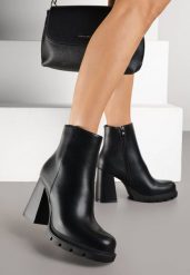 Czarne Botki na Platformie z Tłoczeniem i Stożku Latamea. Czarne botki Renee, bez wzorów, z jeansu, eleganckie, bez obcasa, na obcasie, bez zapięcia. Za 149.99 zł.