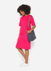 Sukienka shirtowa oversized (2 szt.), z czystej bawełny. Czerwone sukienki bonprix, bez wzorów, z bawełny, bez kołnierzyka, bez ramiączek. Za 97.99 zł.