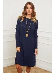 Joséfine Sukienka dzianinowa "Garcy" w kolorze granatowym rozmiar: XL. Niebieskie sukienki Joséfine, xl, bez wzorów, z dzianiny, bez kołnierzyka, bez ramiączek, midi, rozkloszowane. Za 208.99 zł.