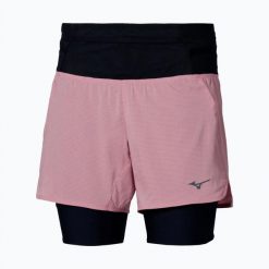 Spodenki do bieganie damskie Mizuno Trail Multipocket 2in1. Czerwone szorty sportowe Mizuno, bez wzorów, z elastanu, do biegania. Za 199.99 zł.