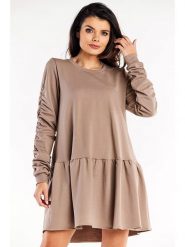 INFINITE YOU Sukienka w kolorze jasnobrązowym rozmiar: XL. Brązowe sukienki Infinite You, xl, bez wzorów, bez kołnierzyka, bez ramiączek, mini, rozkloszowane. Za 169.45 zł.