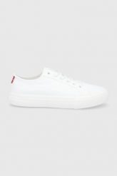 Levi's tenisówki damskie kolor biały. Białe trampki Levi's, bez wzorów, z gumy, bez zapięcia. Za 279.99 zł.