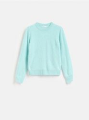 Wełniany sweter - jasnoturkusowy. Niebieskie swetry Reserved, l, bez wzorów, z wełny, bez ramiączek. Za 259.99 zł.