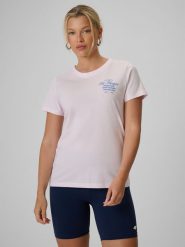 4F T-shirt regular z nadrukiem damski - różowy M. Czerwone t-shirty 4f, m, bez wzorów, z bawełny, klasyczne, bez kołnierzyka, bez ramiączek. Za 59.99 zł.