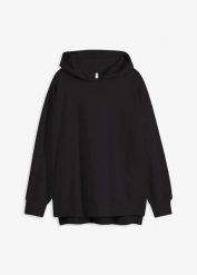 Bluza z kapturem, z czystej bawełny. Czarne bluzy bonprix, bez wzorów, z bawełny, klasyczne, bez ramiączek, z kapturem. Za 129.99 zł.