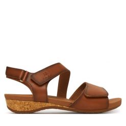 Sandały Josef Seibel. Brązowe sandały Josef Seibel, bez wzorów, bez obcasa, na płaskiej podeszwie, bez zapięcia. Za 409.99 zł.