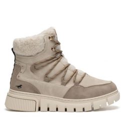 Botki Mustang. Brązowe botki Mustang, bez wzorów, bez obcasa, na płaskiej podeszwie, bez zapięcia. Za 369.99 zł.