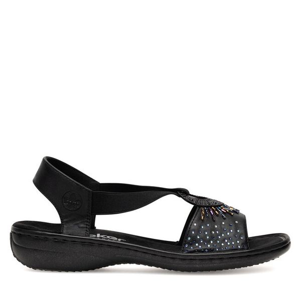 Sandały Rieker. Czarne sandały Rieker, bez wzorów, bez obcasa, na płaskiej podeszwie, bez zapięcia. Za 289.99 zł.