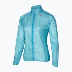Kurtka do biegania damska Mizuno Aero. Niebieskie kurtki do biegania Mizuno, bez wzorów, bez kaptura, do biegania. Za 219.99 zł.