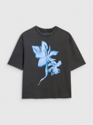4F T-shirt oversize z nadrukiem damski - czarny XL. Czarne t-shirty 4f, xl, bez wzorów, z bawełny, klasyczne, bez kołnierzyka, bez ramiączek. Za 69.99 zł.