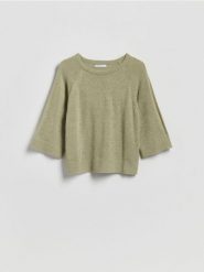 Gładki sweter - jasnozielony. Zielone swetry Reserved, l, bez wzorów, z dzianiny, bez ramiączek. Za 89.99 zł.