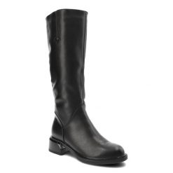 Czarne Kozaki S.Barski Ocieplane Obuwie Damskie. Czarne kozaki S.BARSKI, na zimę, bez wzorów, z materiału, eleganckie, bez obcasa, na obcasie, bez zapięcia. Za 319.00 zł.