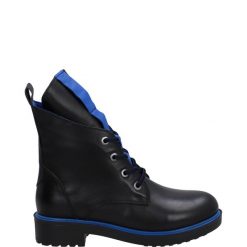 TRZEWIKI DAMSKIE 053754 BLACK-BLU. Czarne botki Venezia, bez wzorów, ze skóry, bez obcasa, bez zapięcia. Za 199.00 zł.