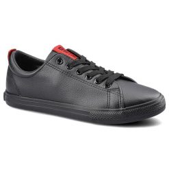 Trampki damskie Big Star, gładka skóra ekologiczna ze sznurowaniem i na płaskiej podeszwie, czarne, DD274687. Czarne trampki BIG STAR, bez wzorów, z gumy, klasyczne, bez zapięcia. Za 99.99 zł.