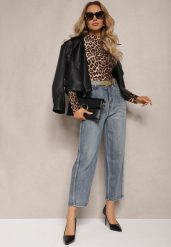 Jasnoniebieskie Bawełniane Jeansy High Waist o Kroju Boyfriend z Dodatkowym Paskiem Attenise. Niebieskie jeansy Renee, m, bez wzorów, z bawełny, eleganckie, z podwyższonym stanem, długie. W wyprzedaży za 119.99 zł.