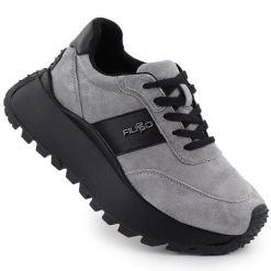 Skórzane półbuty damskie sneakersy na platformie szare Filippo DP6785. Szare półbuty wsuwane Filippo, bez wzorów, ze skóry, sportowe, bez obcasa, na platformie. Za 179.99 zł.
