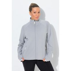 Damskie Bluza rozpinana laserowe akcenty stójka otwory na kciuki. Fioletowe bluzy Ulla Popken, plus size, bez wzorów, z elastanu, sportowe, bez ramiączek, bez kaptura. Za 349.99 zł.
