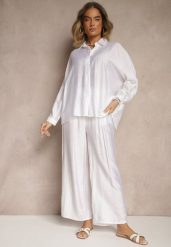Biały Komplet Oversize z Koszulą i Spodniami Ulonelia. Białe koszule Renee, l, bez wzorów, eleganckie, bez kołnierzyka, bez ramiączek. W wyprzedaży za 99.99 zł.