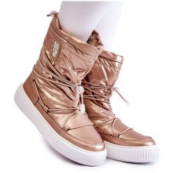 Damskie Ocieplane Śniegowce Big Star KK274194 Beige-Gold beżowy. Brązowe śniegowce bez wzorów, z materiału, bez zapięcia. Za 306.50 zł.
