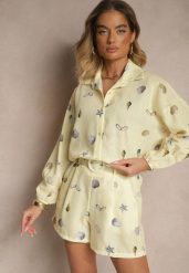 Żółty Komplet z Wiskozą Koszula i Szorty w Morski Print Reisoria. Żółte koszule Renee, m, bez wzorów, z materiału, eleganckie, bez kołnierzyka, bez ramiączek. W wyprzedaży za 143.99 zł.