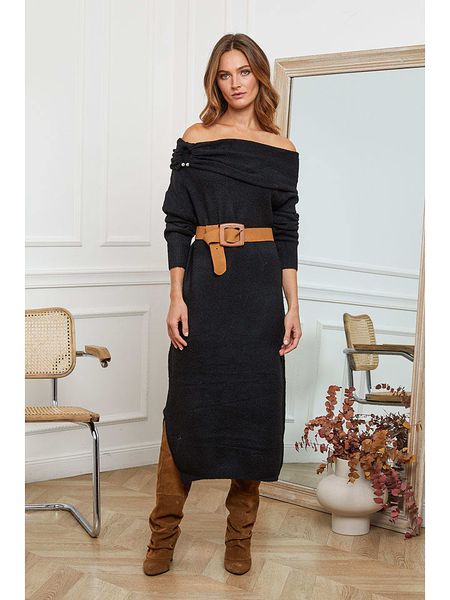 Joséfine Sukienka dzianinowa "Davy" w kolorze czarnym rozmiar: L. Czarne sukienki Joséfine, l, bez wzorów, z dzianiny, bez kołnierzyka, bez ramiączek, maxi. Za 152.99 zł.