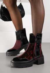 Czarno-Bordowe Lakierowane Botki Vices z Ozdobną Tasiemką Rivavie. Czarne botki Born2be, bez wzorów, z jeansu, eleganckie, bez obcasa, na obcasie, bez zapięcia. Za 149.99 zł.