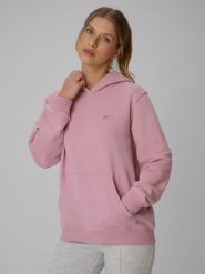 4F Bluza dresowa relaxed z kapturem damska - różowa L. Czerwone bluzy z kapturem 4f, l, bez wzorów, z bawełny, z kapturem, na fitness i siłownię. Za 149.99 zł.