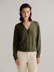 Josephine & Co Kardigan "August" w kolorze khaki rozmiar: M. Brązowe swetry Josephine & Co, m, bez wzorów, z wełny, bez ramiączek. Za 152.99 zł.