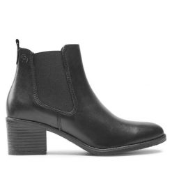 Botki Tamaris. Czarne botki Tamaris, bez wzorów, bez obcasa, na słupku, bez zapięcia. Za 219.99 zł.