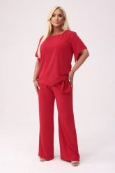 Elegancki czerwony komplet Rosa bluzka i spodnie na wesele PLUS SIZE XXL. Czerwone bluzki Moda Size Plus Iwanek, plus size, bez wzorów, z elastanu, biznesowe, bez kołnierzyka, plus size, bez ramiączek. Za 489.90 zł.
