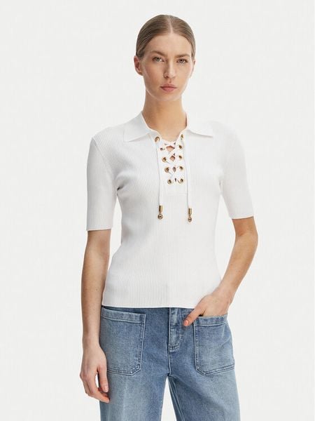 MICHAEL Michael Kors Bluzka MS661FZ5ZV Biały Slim Fit. Białe bluzki MICHAEL Michael Kors, m, bez wzorów, z wiskozy, bez kołnierzyka, bez ramiączek. Za 659.99 zł.
