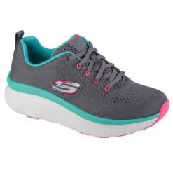 Buty sportowe Sneakersy damskie, Skechers D'Lux Walker - Fresh Finesse. Niebieskie buty treningowe Skechers, bez wzorów, z materiału, przed kostkę, bez zapięcia, trekkingowe. Za 299.99 zł.