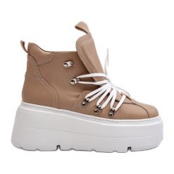Zazoo 3416 Skórzane Damskie Buty Sportowe Beżowe beżowy. Brązowe buty treningowe na wiosnę, bez wzorów, ze skóry, bez zapięcia. Za 655.83 zł.