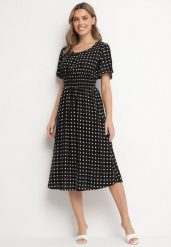 Czarna Sukienka z Bawełny Rozkloszowana w Kropki Toliennea. Czarne sukienki Born2be, na co dzień, l, bez wzorów, z bawełny, eleganckie, bez kołnierzyka, bez ramiączek, midi, rozkloszowane. W wyprzedaży za 46.74 zł.