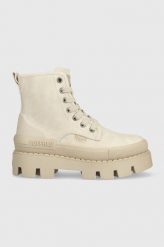 Buffalo workery Raven Laceup Hi damskie kolor beżowy na platformie. Brązowe botki Buffalo, bez wzorów, z okrągłym noskiem, bez obcasa, na platformie, bez zapięcia. W wyprzedaży za 299.99 zł.