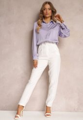 Białe Spodnie Garniturowe High Waist z Paskiem Wenus. Białe jeansy Renee, m, bez wzorów, z jeansu, biznesowe, z podwyższonym stanem. W wyprzedaży za 83.99 zł.