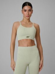 4F Biustonosz treningowy bezszwowy z niskim wsparciem damski - zielony M/L. Zielone biustonosze sportowe 4f, bez wzorów, na fitness i siłownię. Za 119.99 zł.