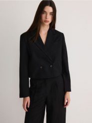 Marynarka z lnem i wiskozą - czarny. Czarne marynarki i żakiety Reserved, bez wzorów, z tkaniny, bez ramiączek. W wyprzedaży za 65.99 zł.