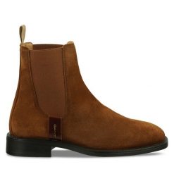 Sztyblety Gant. Brązowe botki Gant, bez wzorów, bez obcasa, na płaskiej podeszwie, bez zapięcia. Za 419.99 zł.