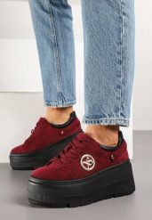 Bordowe Sneakersy Vices na Grubej Podeszwie z Metaliczną Ozdobą Tatorelis. Czerwone buty sportowe lifestyle Born2be, z aplikacjami, z jeansu, eleganckie, bez zapięcia. W wyprzedaży za 110.49 zł.