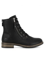 Rieker Botki 72221-00 Czarny. Czarne botki Rieker, bez wzorów, bez obcasa, na płaskiej podeszwie, bez zapięcia. Za 299.99 zł.