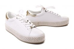TAMARIS 23713-20 white/gold, półbuty damskie. Białe półbuty wsuwane Tamaris, bez wzorów, z tkaniny, bez obcasa. Za 149.94 zł.