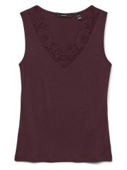 Vero Moda Top w kolorze bordowym rozmiar: XS. Czerwone topy Vero Moda, xs, bez wzorów, z koronki, bez kołnierzyka, bez ramiączek. Za 60.95 zł.