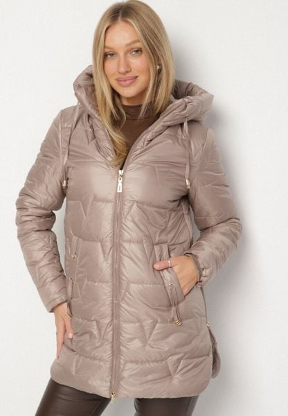 Ciemnobeżowa Pikowana Kurtka Przejściowa z Bocznymi Suwakami i Kapturem Soralessa. Brązowe kurtki Born2be, l, bez wzorów, z dzianiny, biznesowe. Za 169.99 zł.